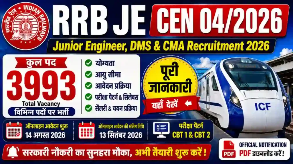 RRB JE Recruitment 2026 Online Form & Full Details