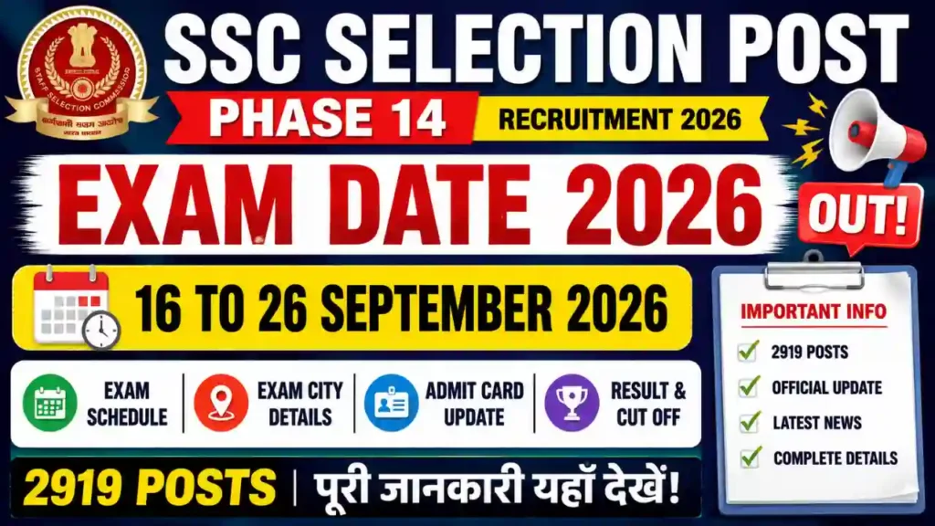 SSC Selection Post Phase 14 Exam Date 2026 OUT for 2919 Posts