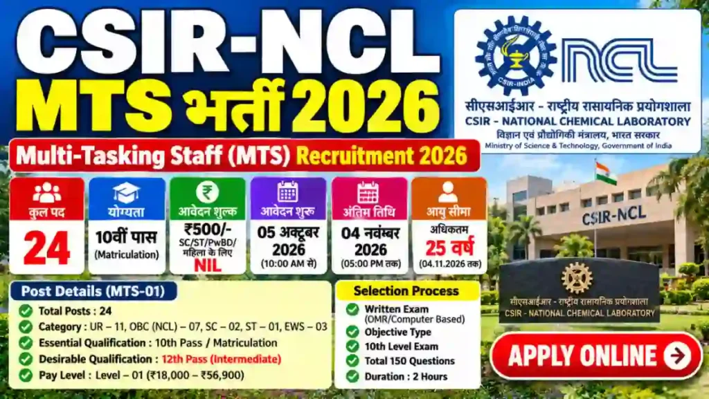 CSIR NCL MTS Online Form 2026 Apply Online Start